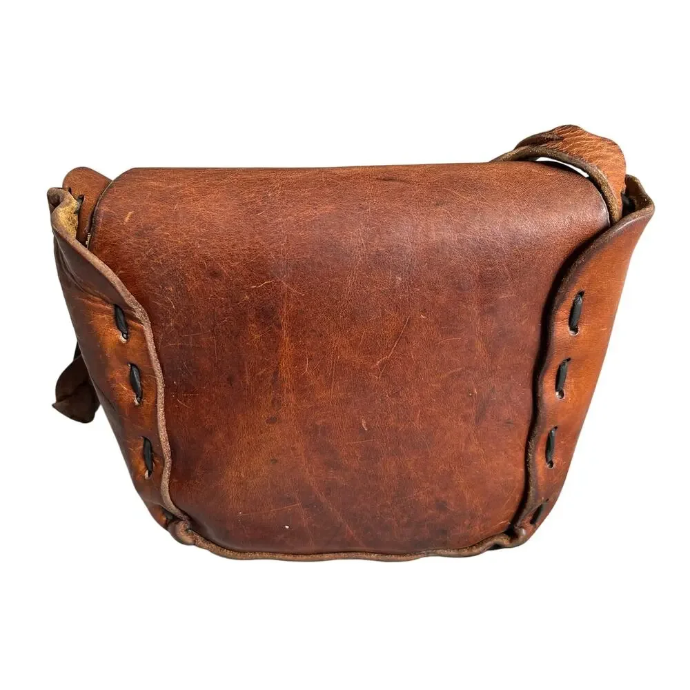 Vintage Brown Leather Shoulder Bag Braided Strap Boho Hippie